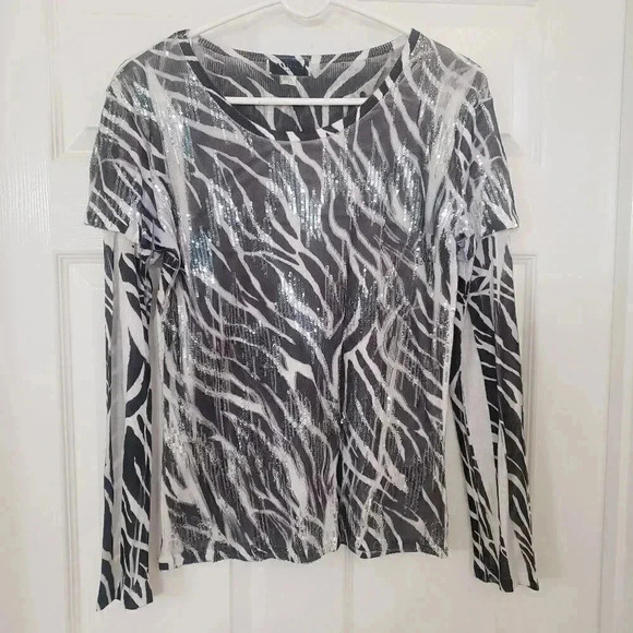 Passion-I Tops - Passion-I Zebra Sequin Thermal Top